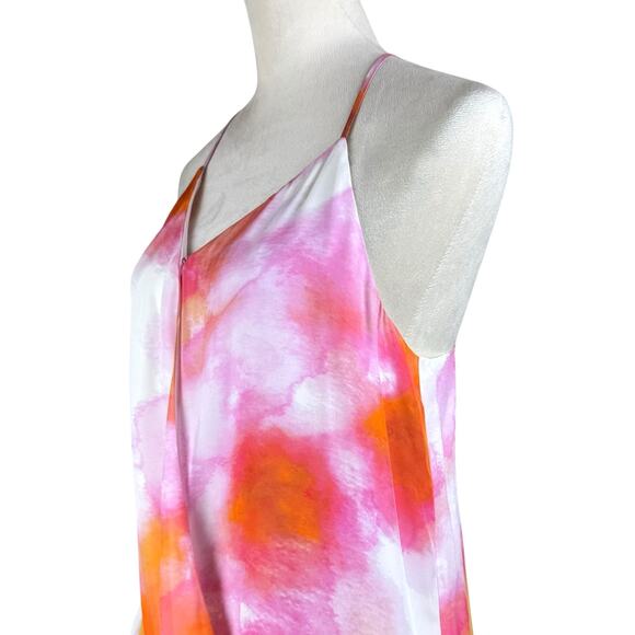 Parker Harlow Pink Orange Sunset Tie Dye Silk Blend Surplice Strappy Blouse - Picture 8 of 14
